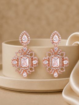 Estele - White Cz Dangler Earrings with Rosegold Finish for Women
