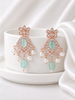 Estele - Rosegold Finish Mint Green Cz Stone Dangler Earrings