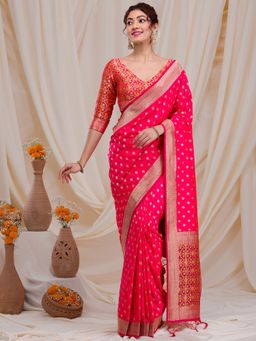 Koskii - Peach Zari Work Art Silk Saree with Unstitched Blouse