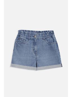 Allen Solly - Girls Blue Cotton Blend Solid Shorts