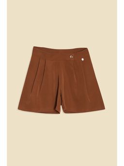 Allen Solly - Girls Brown Cotton Solid Shorts