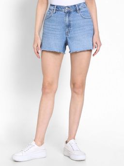 American Eagle - Women Blue Cotton Solid Shorts
