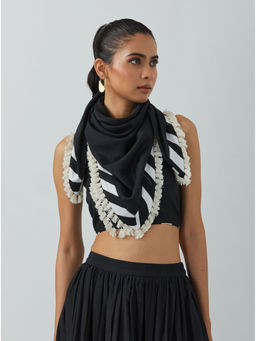 The Indian Cause - Black Chanderi Tassels Scarf