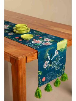 Freedom Tree - Moon Flower Cotton Blue Table Runner
