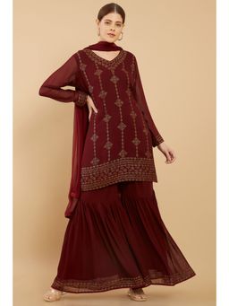 Soch - Women Maroon Georgette Embellished/sequined Suit (Set of 3)