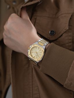 French Connection - CUBISTE Men Stainless Steel Round Gold Dial Watch-FCB18TM (Medium)