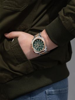 French Connection - Chronexis Men Stainless Steel Round Green Dial Watch-FCB19NRTM (Medium)