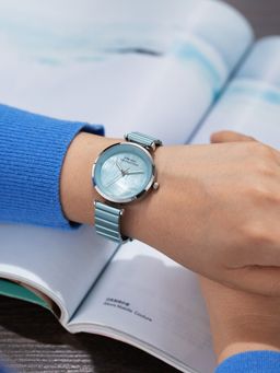 French Connection - Halo Forme Women Stainless Steel Round Blue Dial Watch-FCB24UM (Medium)