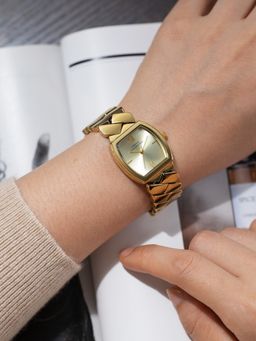 French Connection - Braide Women Stainless Steel Round Gold Dial Watch-FCB27GM (Medium)