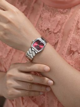 French Connection - Braide Women Stainless Steel Round Red Dial Watch-FCB27MSM (Medium)