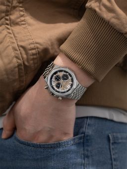 French Connection - Crownex Men Stainless Steel Round Beige Dial Watch-FCB28SM-R (Medium)