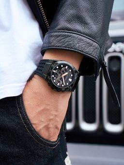 French Connection - Stratonix Men Silicon Round Black Dial Watch-FCH28BBL (Medium)