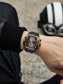 French Connection - Powerchron Men Stainless Steel Rectangular Black Dial Watch-FCH30BBM (Medium)
