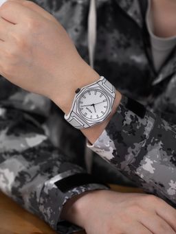 French Connection - Escarp Men Silicon Round White Dial Watch-FCMX09W (Medium)