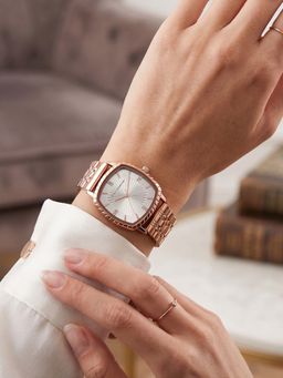 French Connection - Luminea Women Stainless Steel Square Silver Dial Watch-FCN0214SRGM (Medium)