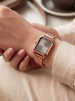 French Connection - Novara Women Stainless Steel Rectangular Grey Dial Watch-FCN0215RGM (Medium)