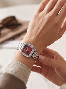 French Connection - Bijou Carre Women Stainless Steel Square Red Dial Watch-FCN0217MSM (Medium)