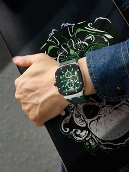 French Connection - Aurionx Men Silicon Square Green Dial Watch-FCO12N (Medium)