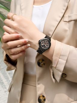 French Connection - Chronea Women Stainless Steel Round Black Dial Watch-FCO6BM (Medium)