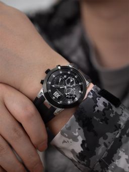 French Connection - Imperio Men Silicon Round Black Dial Watch-FCP48SB (Medium)