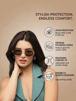 HASHTAG EYEWEAR - Brown UV Protection Oval Full Rim Casual Women Sunglass - VS 2301-Gold-BRN (40)