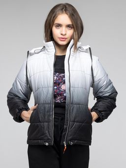 SHAYE - Hooded Neck White Ombre Print Long Sleeves Puffer Jackets for Women
