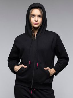 SHAYE - Hood Neck Black Solid Long Sleeves Casual Jacket for Women