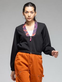 SHAYE - V Neck Black Solid Long Sleeves Casual Jacket for Women