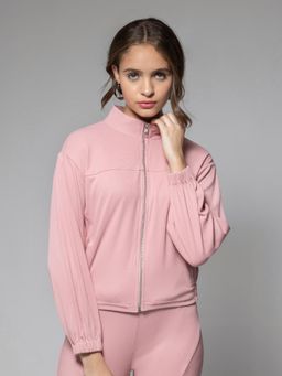 SHAYE - High Neck Pink Solid Long Sleeves Casual Jacket for Women