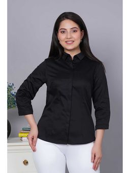 MLADA - Women Spread Collar Relaxed Fit Cotton Formal Placket Shirt Black