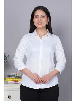 MLADA - Women Spread Collar Relaxed Fit Cotton Formal Placket Shirt White