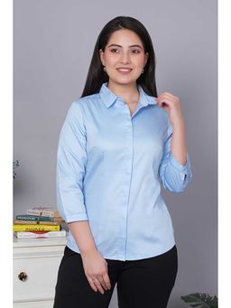 MLADA - Women Spread Collar Relaxed Fit Cotton Formal Placket Shirt Blue