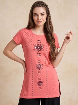 Vero Amore - Woman Long T-Shirt Best for Everyday Wear Peach