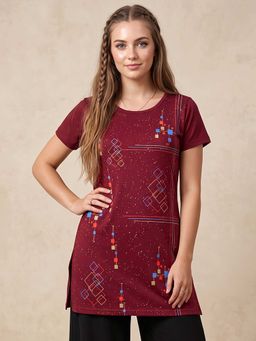 Vero Amore - Woman Long T-Shirt Best for Everyday Wear Maroon
