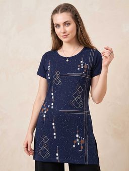 Vero Amore - Woman Long T-Shirt Best for Everyday Wear Navy Blue