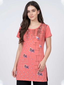 Vero Amore - Woman Long T-Shirt Best for Everyday Wear Peach