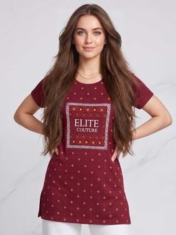 Vero Amore - Woman Long T-Shirt Best for Everyday Wear Maroon