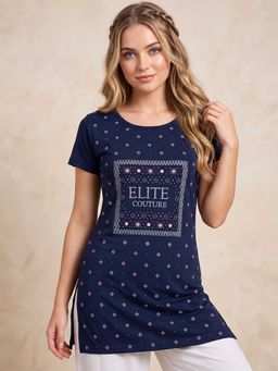 Vero Amore - Woman Long T-Shirt Best for Everyday Wear Navy Blue