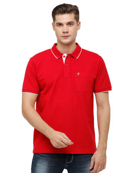 Classic Polo - Men Cotton Solid Half Sleeve Regular Fit Polo Neck Red Color T-Shirt