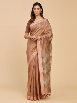Fabindia - Beige Silk Woven Jamdani Saree Without Blouse