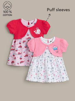Hopscotch - 2-Pack Pure Cotton Casual Dresses with Shrugs