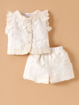 Hopscotch - 2-Pc Delicate Eyelet Ruffle Top and Shorts