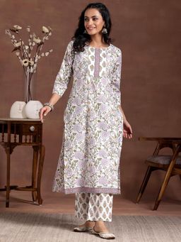 Libas - Off White Pink Floral Printed Straight Kurta with Pant (Set of 2)