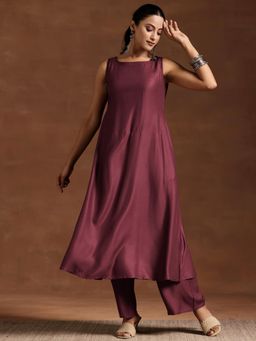 Libas - Wine Woven Design A-Line Kurta with Palazzo (Set of 2)
