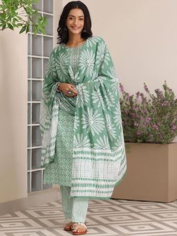 Libas - Green Ethnic Motif Printed Straight Kurta with Pant & Dupatta (Set of 3)