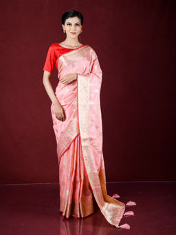 EXCLUSIVA - Pink Zari Woven Work Banarasi Saree with Unstitched Blouse
