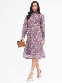 Kibo - Womens Floral High Neck Fit & Flare Dress