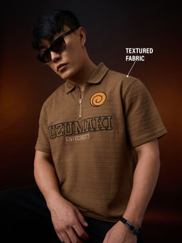 The Souled Store - Men Brown Official Naruto: Uzumaki Men Zipper Brown Polo T-Shirt