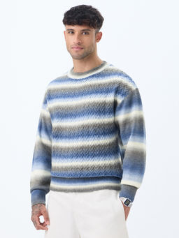 The Souled Store - Men Blue Oversized Sweater: Marble Men Blue Sweater