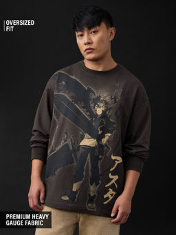 The Souled Store - Men Charcoal Official Black Clover: Asta Men Oversized Brown T-Shirt